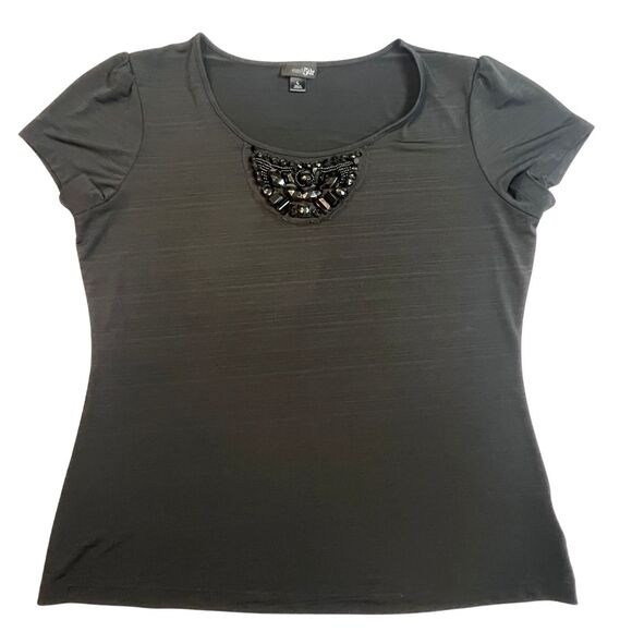 East 5th Blouse Women Large Black Beaded Scoop Neck Retro Professional Peppy Top - Picture 1 of 10